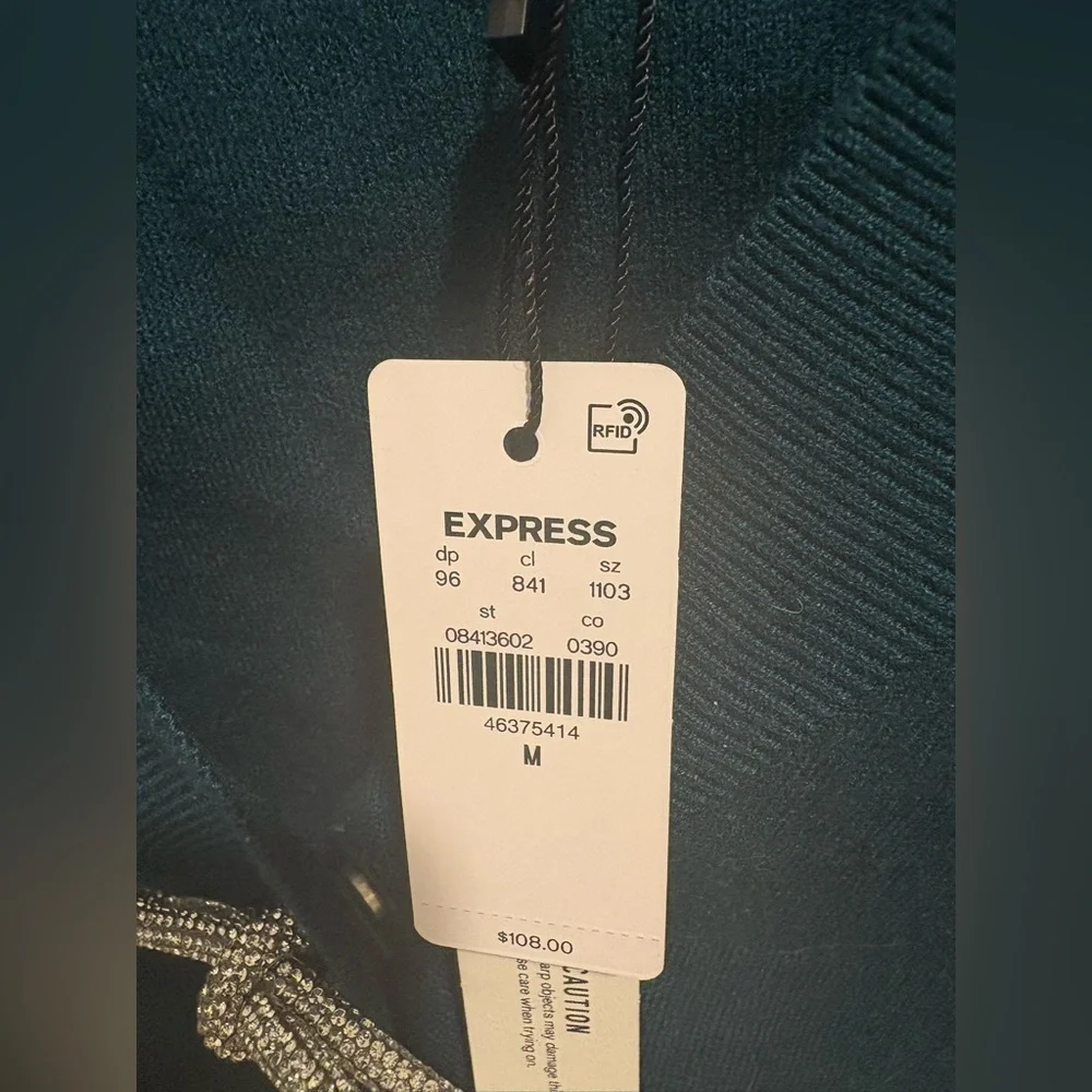 Express Teal Cardigan with Silver Rhinestone Bows - Picture 6 of 6